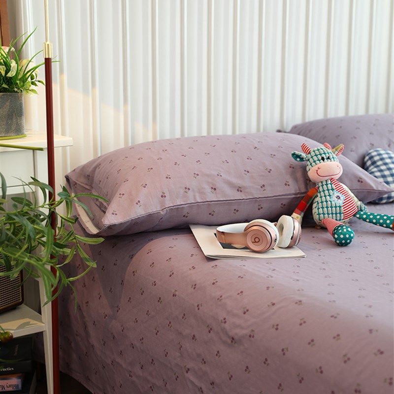 A类全棉纯棉双层纱单品床单浅紫色小清新碎花1.5米1.8m床亲肤透气,淘宝优惠券,粉丝福利购,淘宝优惠卷
