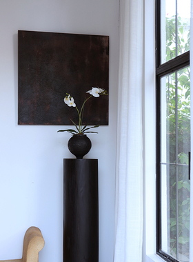 雕塑底座摆台侘寂实木圆柱家居客厅落地摆件装饰花架碳化原木树桩