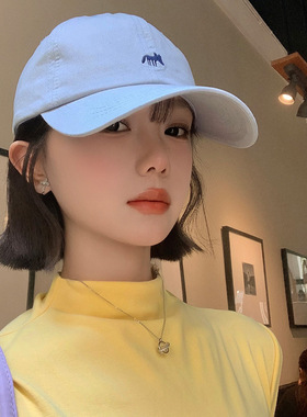 可爱狐狸刺绣蓝色棒球帽女2025年春新款韩版大头围显脸小鸭舌帽子