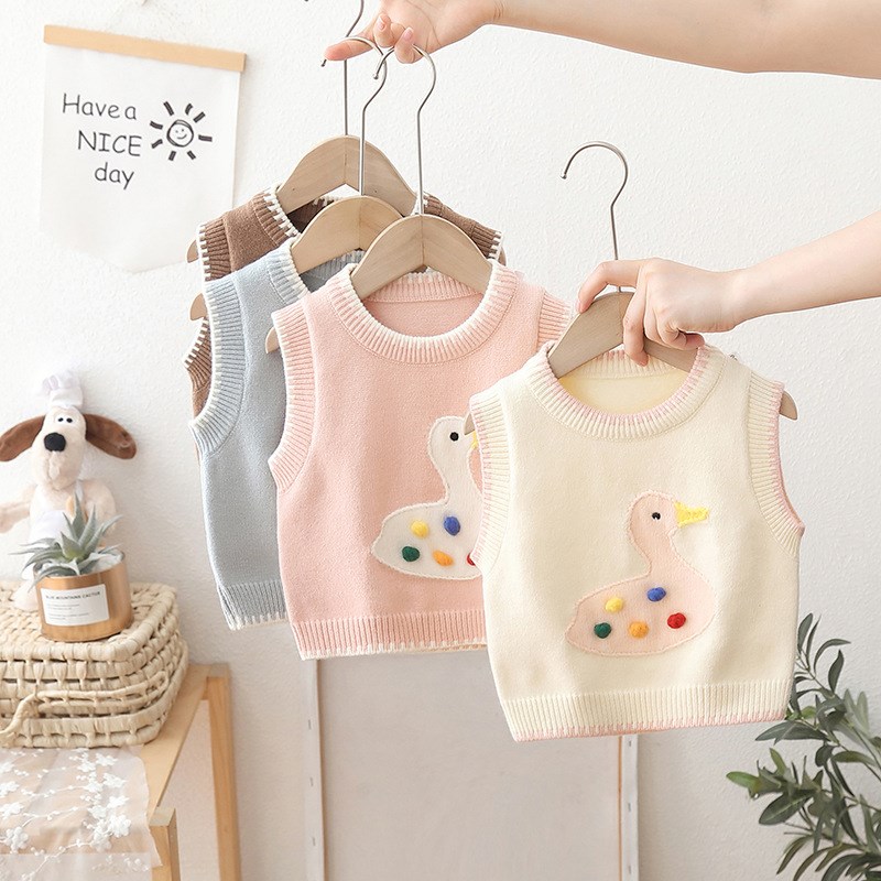 女童毛线背心外穿卡通洋气2024新款秋装婴儿童女宝宝针织毛衣马甲 - 图0