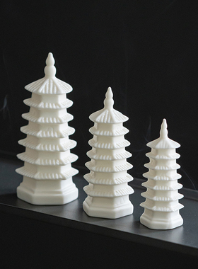 陶瓷手工艺品小摆件家居园艺造景复古装饰品配件搭配建筑物文昌塔