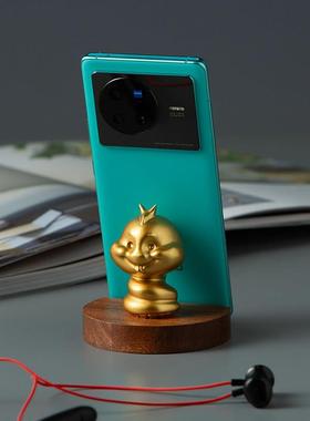 黄铜十二生肖蛇摆件沙金工艺品吉祥物工位手机支架家居客厅装饰品