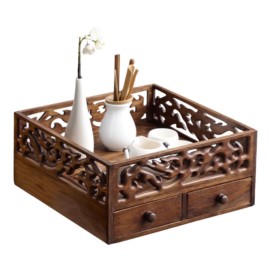 异丽实木茶杯收纳盒置物架桌上中式茶具收纳架茶台茶盘都承盘茶盒 - 图3