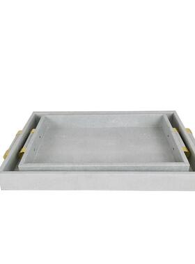 新古典样板房现代客厅茶几饭厅长方形皮托 托盘收纳摆件茶盘饰品