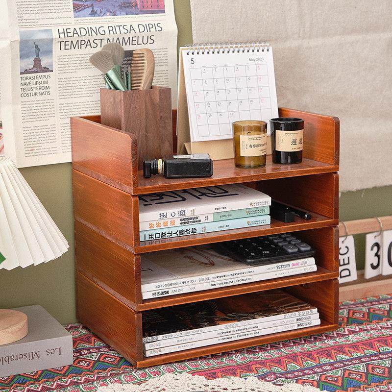 桌面置物实木收纳架a4纸文件木质多层书柜办公室茶具杯子收纳盒子,淘宝优惠券,粉丝福利购,淘宝优惠卷