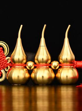 铜葫芦吊坠纯黄铜葫芦串串一串三个葫芦实心门到门开盖空心小铜葫