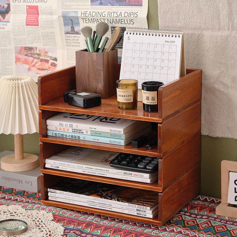 桌面置物实木收纳架a4纸文件木质多层书柜办公室茶具杯子收纳盒子,淘宝优惠券,粉丝福利购,淘宝优惠卷