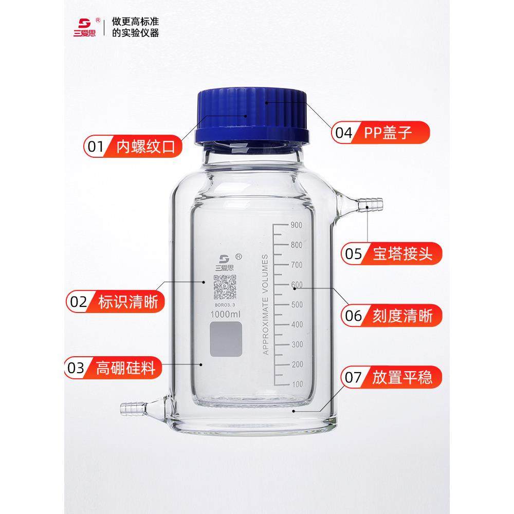 三爱思夹套蓝盖试剂瓶高硼硅双层丝口试剂瓶100-1000ml双层筒形平,淘宝优惠券,粉丝福利购,淘宝优惠卷