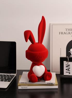 植绒兔子长明灯结婚用品喜庆新婚婚房布置装饰订婚礼物七夕情人节