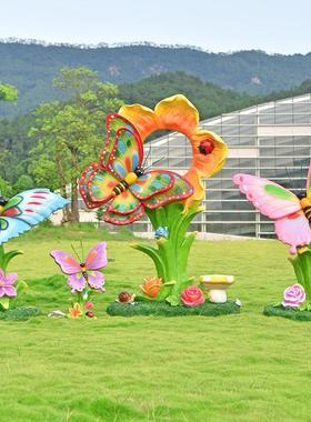 户外仿真发光蝴蝶雕塑植物草坪景观装饰花海园林植物园装饰大摆件