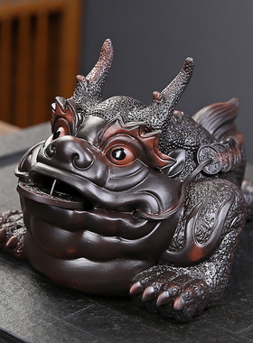 紫陶大号招财金蟾摆件家居饰品手工客厅办公室玄关茶桌面装饰茶宠