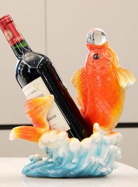 新中式锦鲤鱼红酒架摆件招财客厅电视柜酒柜装饰品工艺品乔迁家用