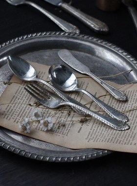 复古刀叉套装 西洋旧物Vintage古董 摄影镀银餐具【二店道具铺】