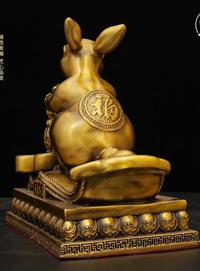 十二生肖黄铜兔子摆件玉兔如意聚财工艺礼品摆饰家居桌面摆饰开
