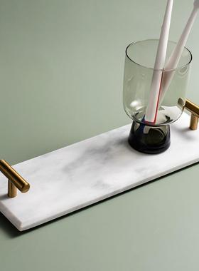 小西家北欧风天然大理石托盘首饰盘甜品盘浴室置物盘家居装饰摆件