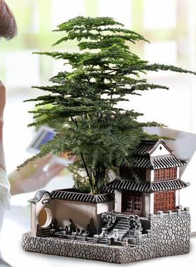 建筑模型摆件树脂微景观造景中式庭院盆景客厅花盆办公室创意房子