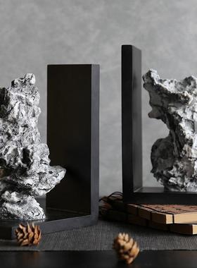 新中式水墨太湖石摆件书挡书立石头样板间书房电视柜假山软装饰品