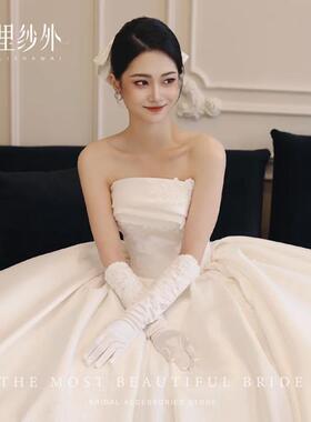 新品法式缎面婚纱手套复古
