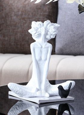 现代简约黑白女郎人物雕塑艺术摆件样板间客厅玄关茶几家居装饰品