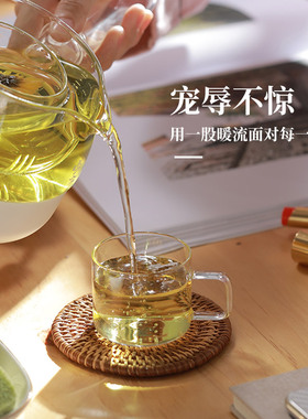 鸣盏 品茗杯透明玻璃加厚耐热小茶杯带把杯茶具茶盏花茶杯4只装