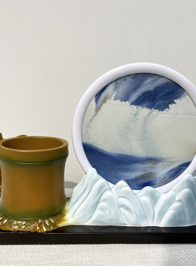 书房福鹿流沙画摆件沙漏笔筒文具收纳摆设茶室办公室桌面装饰品