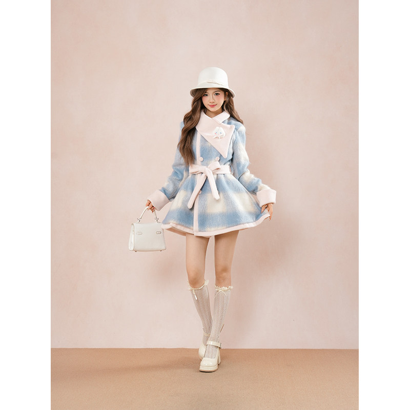 【甜妹小兔】甜美围巾+毛呢大衣套装女秋冬新款氛围感可爱两件套,淘宝优惠券,粉丝福利购,淘宝优惠卷