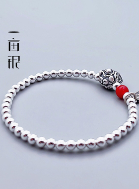 S925纯银舞狮子复古做旧串珠手链