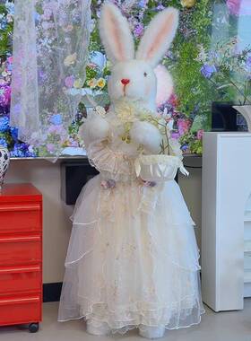 彷真兔子模型工具兔元宝兔站立大兔子玩偶摆件人偶兔照相装饰道具