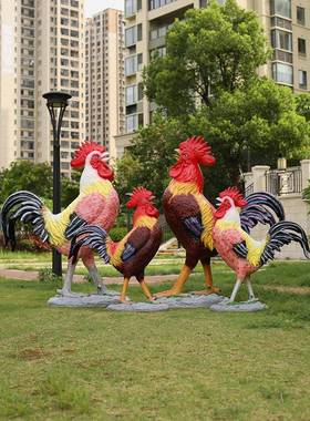 玻璃纤维母鸡模型夜光动物雕塑酒店入口庭院装饰