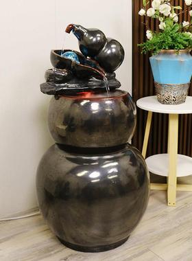 新中式陶瓷落地流水喷泉现代简约葫芦家居饰品摆件加湿器客厅摆设