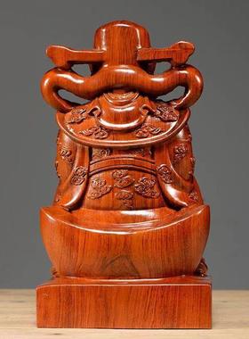 花梨木雕刻文财神爷摆件实木制佛像招财家用供奉店铺开业工艺礼品