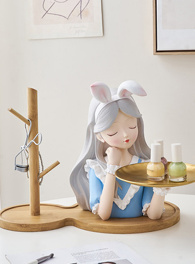 北欧风吹泡泡女孩l入户进门口玄关放钥匙托盘摆件客厅茶几首饰收