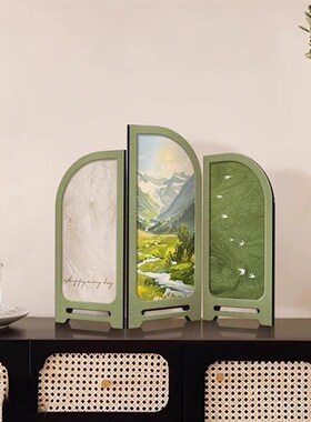 奶油风日照金山小屏风桌面摆件高级感茶桌客厅入户玄关边柜装饰品