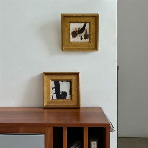 博物馆级中古f小众金箔实木框装饰画床头客厅走廊现代抽象精致挂 - 图2