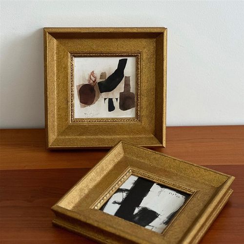 博物馆级中古f小众金箔实木框装饰画床头客厅走廊现代抽象精致挂 - 图3