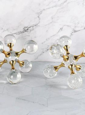 现代轻奢家居客厅书房桌面书柜装饰摆件大理石水晶金属分子结构球