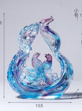 琉璃喜鹊葫芦摆件送新人结婚礼物乔迁新居礼品装饰工艺品喜相逢