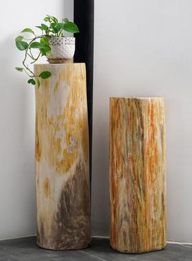 天然树化石柱子花架落地摆件木化石玄关装饰架子石柱家居现代镇石