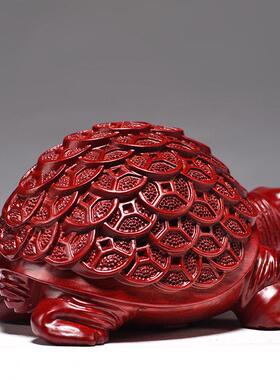 红色木质金钱龟摆件木质乌龟灵龟茶宠办公客厅开业摆设桌面装饰品