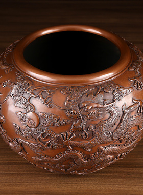 紫铜聚宝盆摆件海水龙缸新中式家居办公室公司开业乔迁送礼品