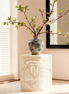 诧寂风天然白色大理奢石几何体落地雕塑底座摆件墩墩展示台立柱子