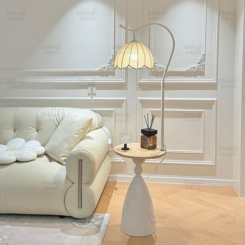 奶油风置物架一体落地灯客厅沙发旁边几摆件氛围灯卧室床头柜台灯,淘宝优惠券,粉丝福利购,淘宝优惠卷