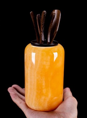 茶道六君子玉石毛笔筒中式高档复古创意茶筒功夫茶具六件套