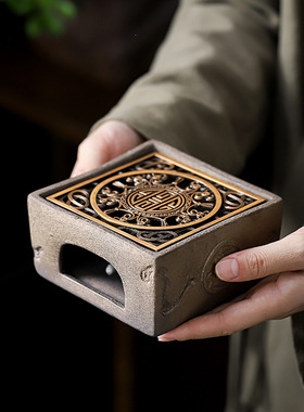 温茶炉家用蜡烛复古粗陶暖茶加热保温托盘煮茶具陶瓷泡喝茶 道配