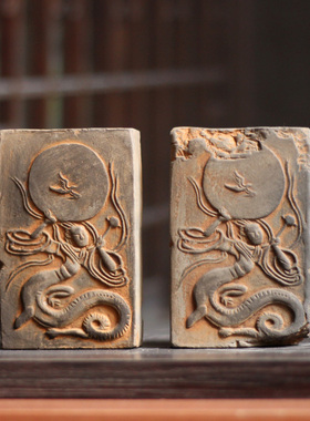 砖雕拓片女娲补天图仿古陶砖摆件手工拓片DIY工具伏羲女娲陶拓版