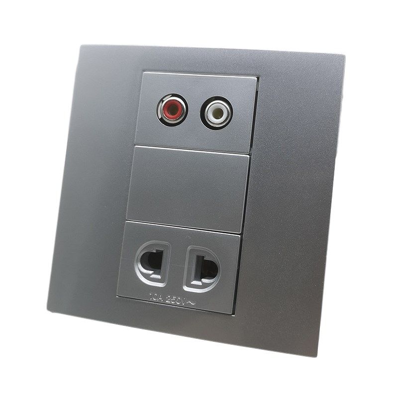 银色86型音频莲花拧线二孔AV多媒体二孔10A电源墙壁插座面板,淘宝优惠券,粉丝福利购,淘宝优惠卷