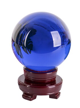 蓝色水晶球摆件玻璃透明圆球家居客厅饰品办公桌书桌玄关摆件送礼