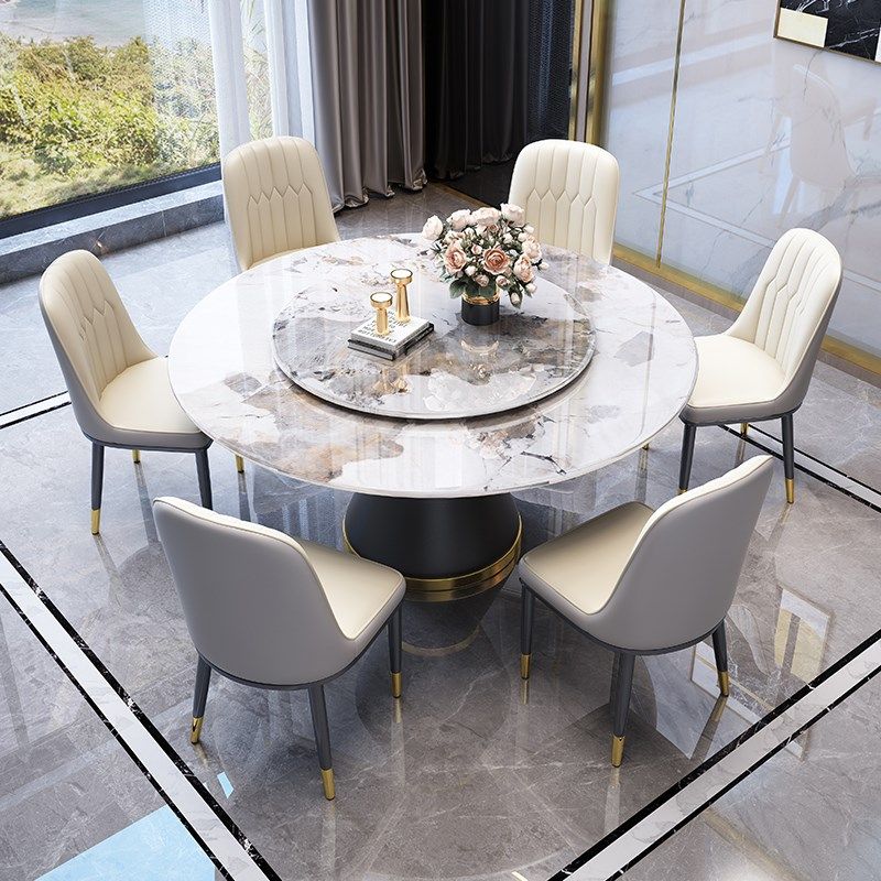 酒店轻奢岩板餐桌椅组合简约家用2025新款圆桌带转盘圆形吃饭桌,淘宝优惠券,粉丝福利购,淘宝优惠卷