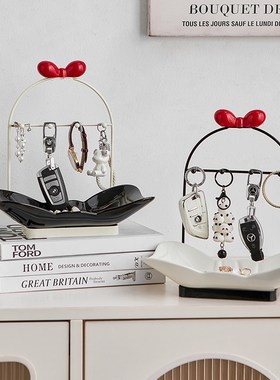 奶油风可爱鞋柜入户玄关挂钥匙收纳盒摆件客厅桌面装饰托盘置物架