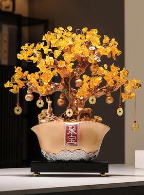 新中式发财树聚宝盆摆件招财聚财客厅店铺前台工艺品乔迁开业礼物